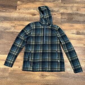 O'Neill Plaid Hoodie Pullover Half Zip Blue Green Size S Fleece Skater Cozy